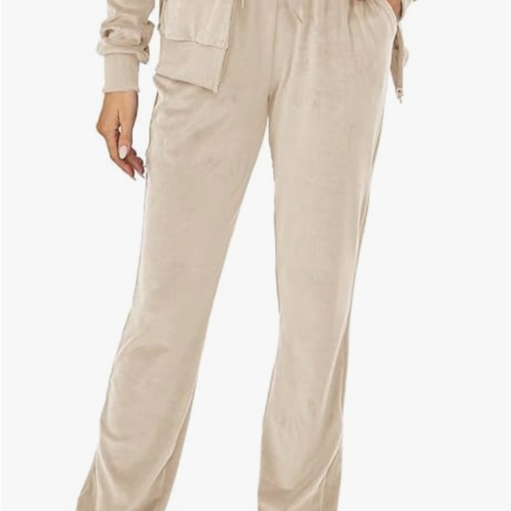 Beige Velour Jogger Pants